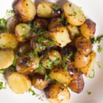 Golden Roasted Fingerlings with Zesty Garlicky Shallot Sauce