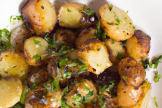 Golden Roasted Fingerlings with Zesty Garlicky Shallot Sauce