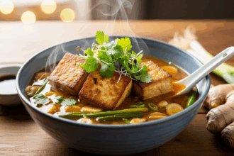Ginger Miso soup with Crispy Tofu